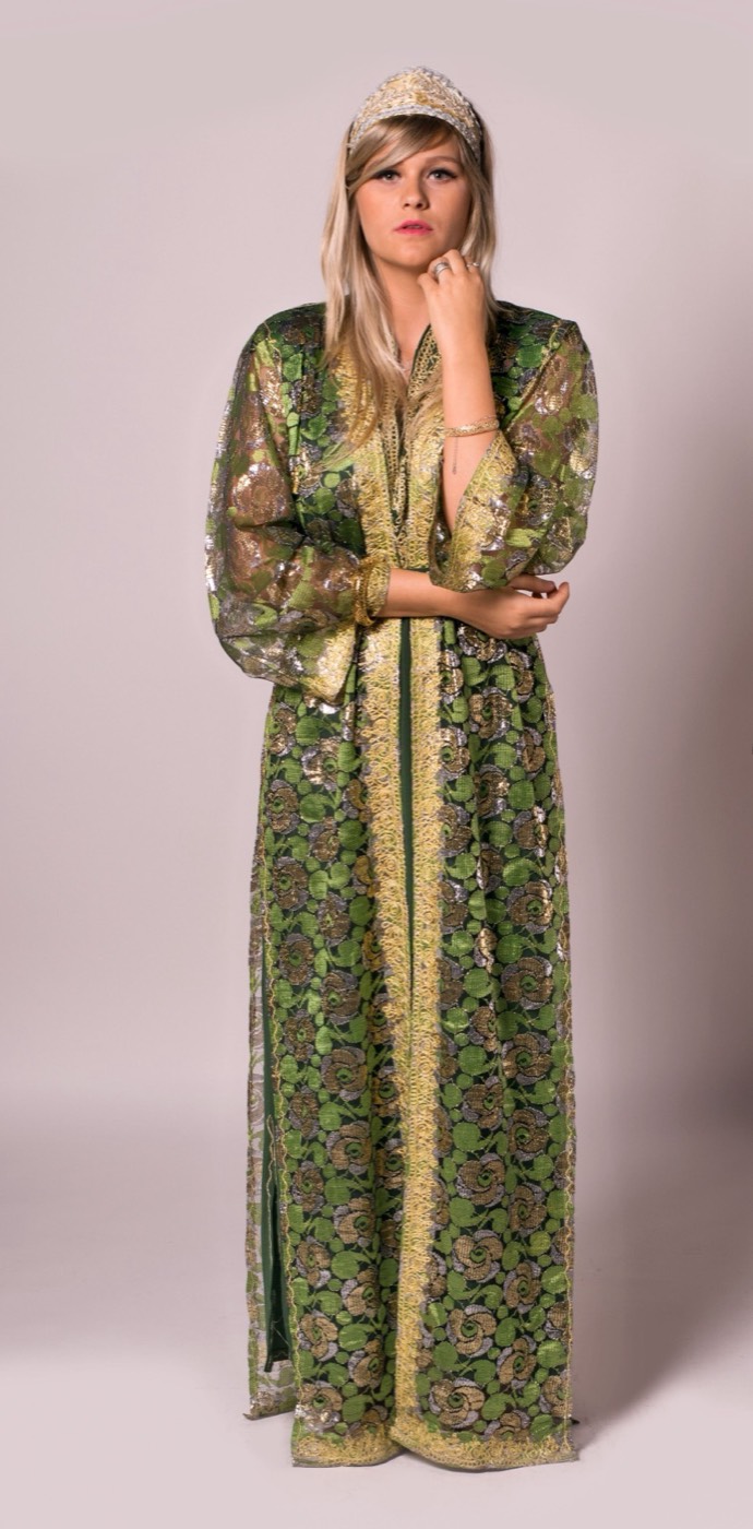 Caftan de soirée vert et or